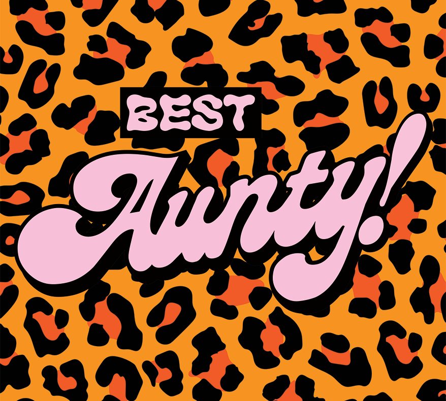 Leopard print background with Best Aunty graphic