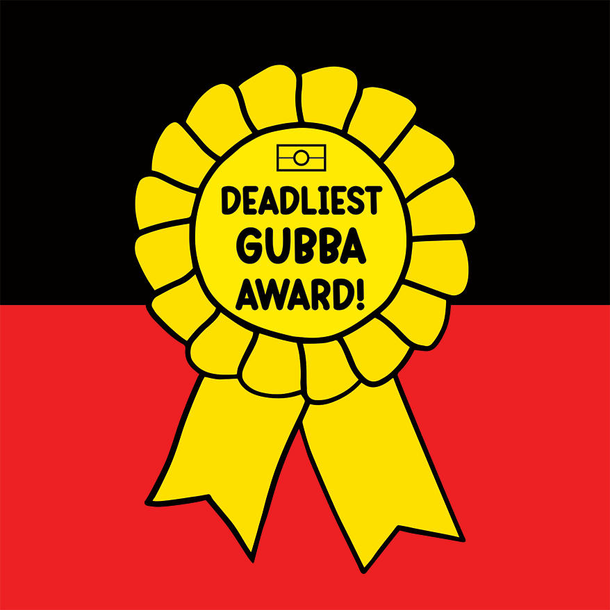 Red & black background with yellow Deadliest Gubba award graphic