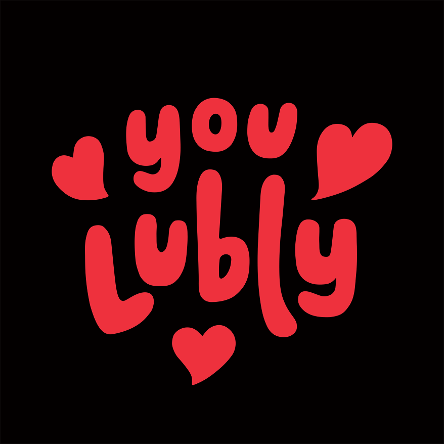 Black card with red You Lubly graphic
