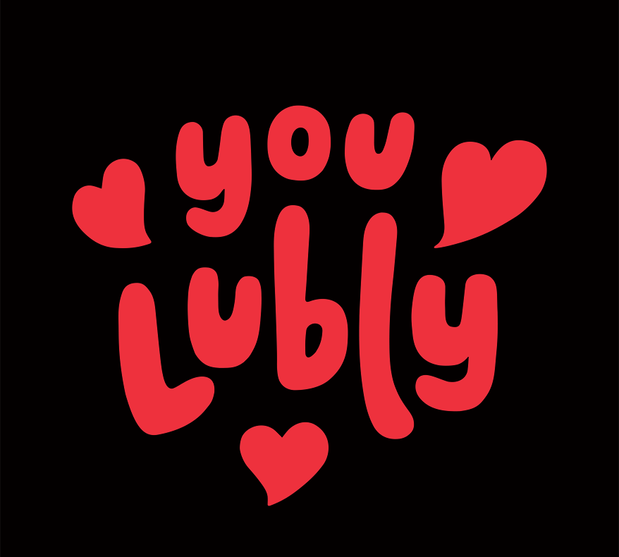 Black card with red You Lubly graphic